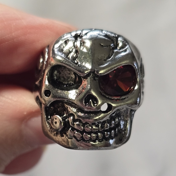 Other - Silver Skull Ring with Red Gemstone